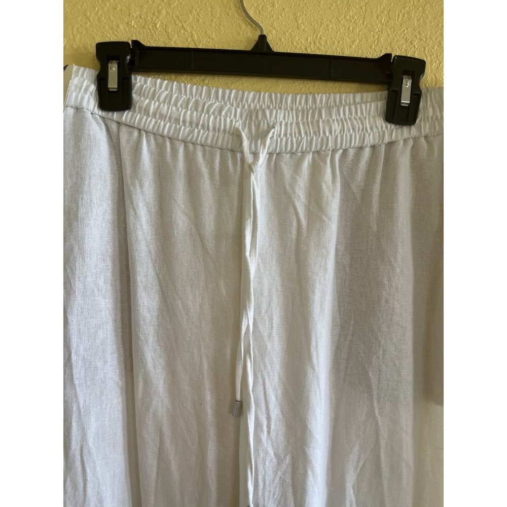 Zara Women's Linen Blend Straight Leg Pull On White Pants Size Large Casual New - Picture 2 of 5